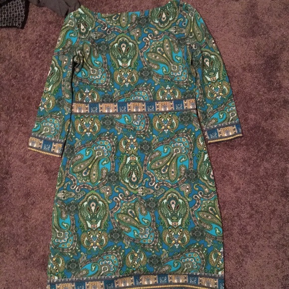 Talbots green, black, gold Paisley dress - Picture 3 of 3